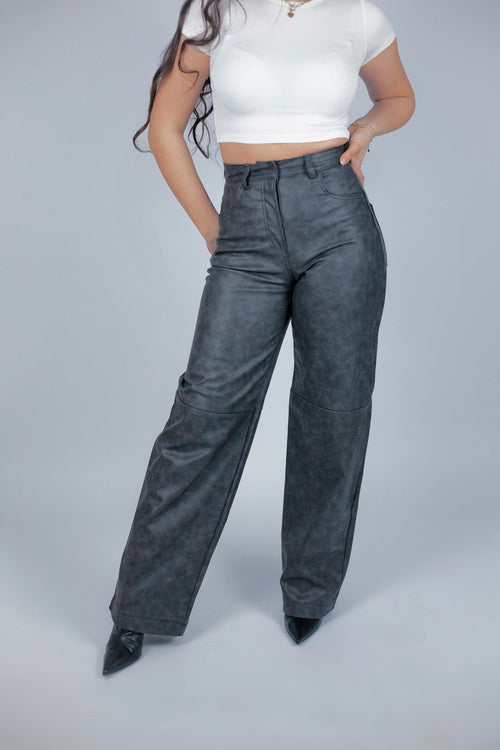 Pantalon Similicuir - Gris foncé